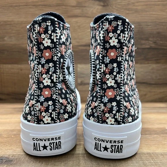Converse Women's Floral High-Top Sneakers - Black and White - Picture 6 of 8